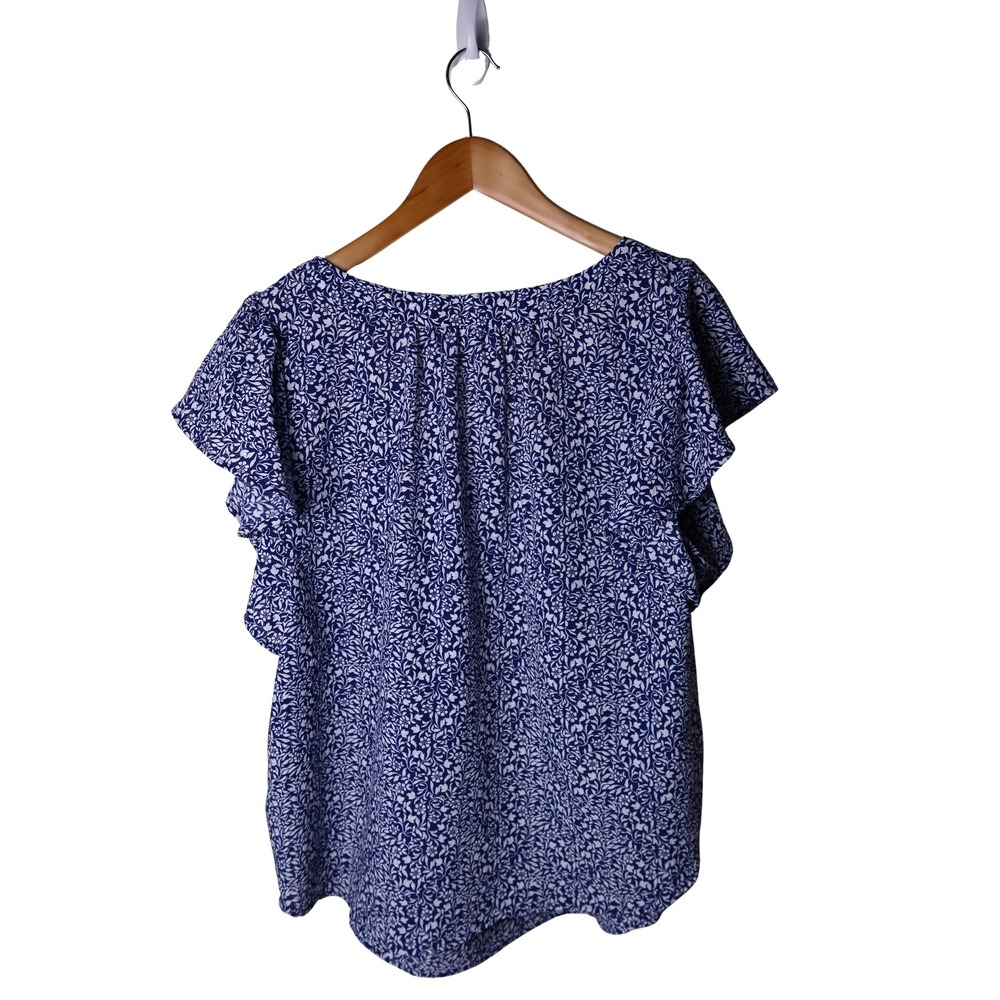 Draper James Women's XL Blue White Floral Flutter Sleeve Smocked Blouse Top
